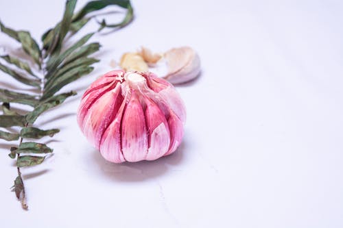 Close-Up Shot of a Garlic on a White Surface