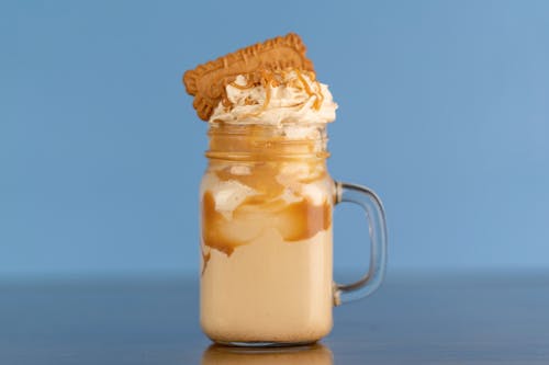 Free Close-Up Shot of a Caramel Frappe Stock Photo