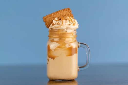 Close-Up Shot of a Caramel Frappe