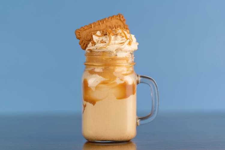 Close-Up Shot Of A Caramel Frappe