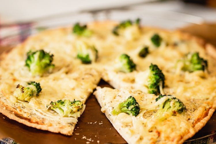 Close-Up Shot Of Pizza With Broccoli