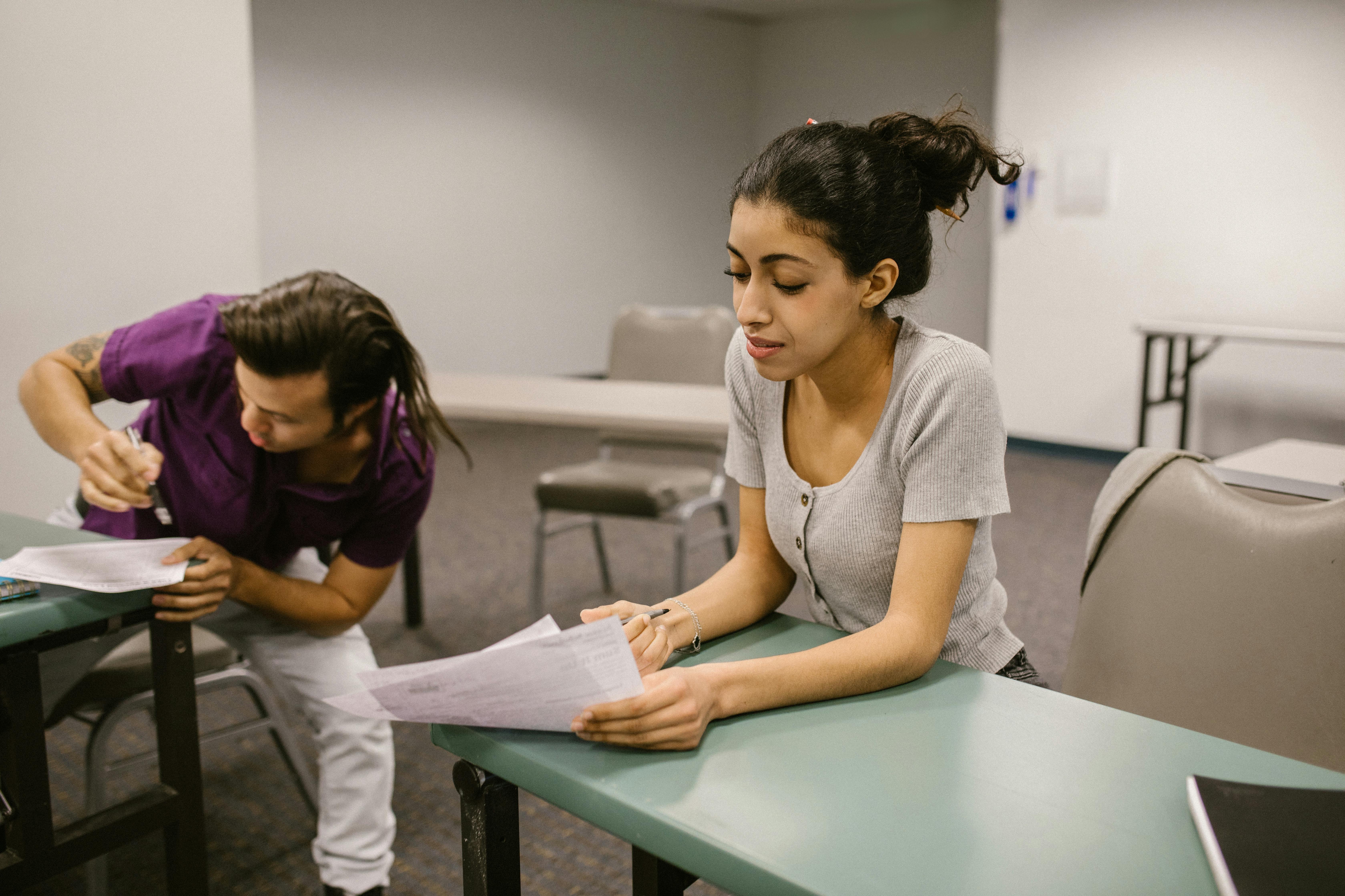 students cheating during an exam