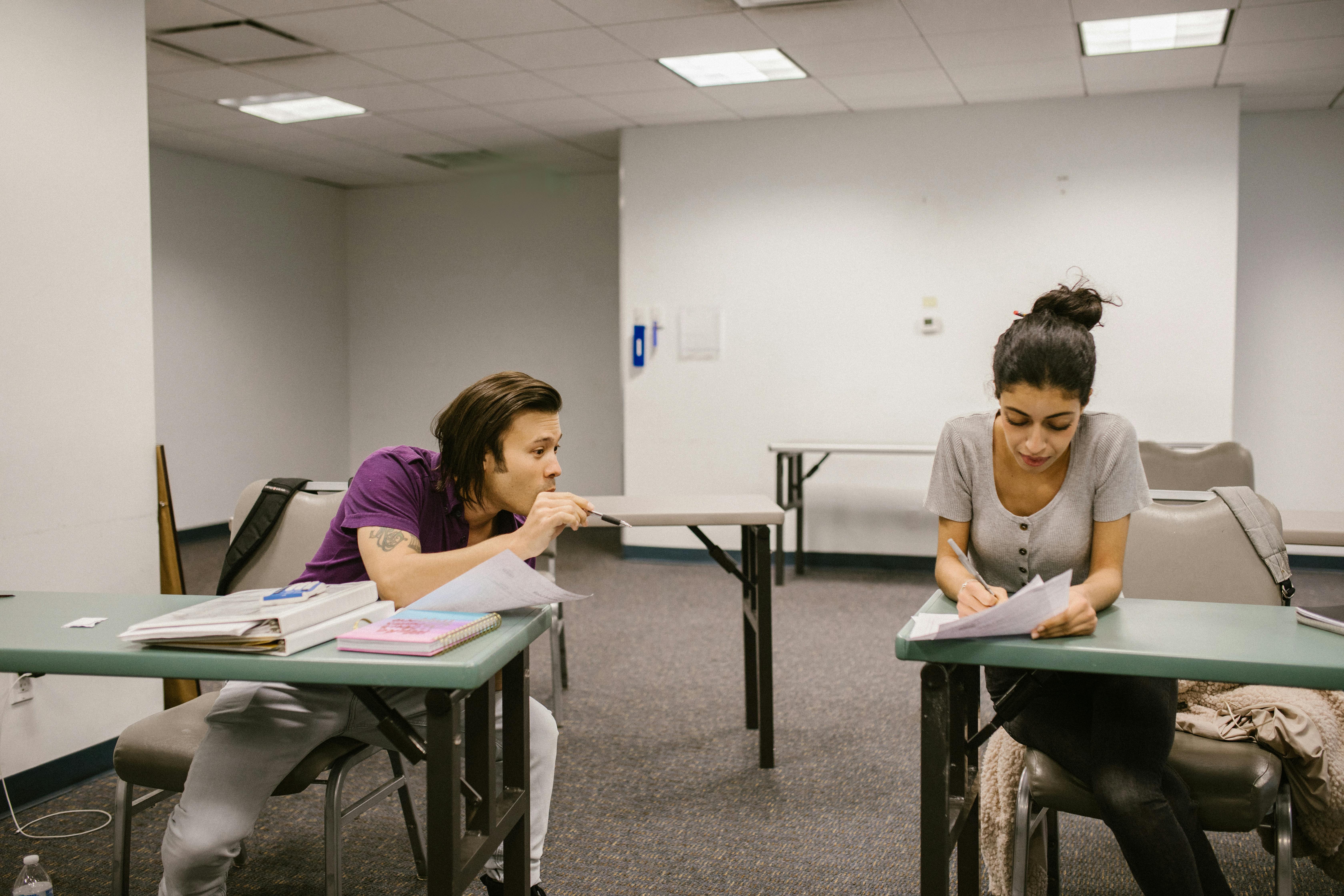 students cheating during an exam