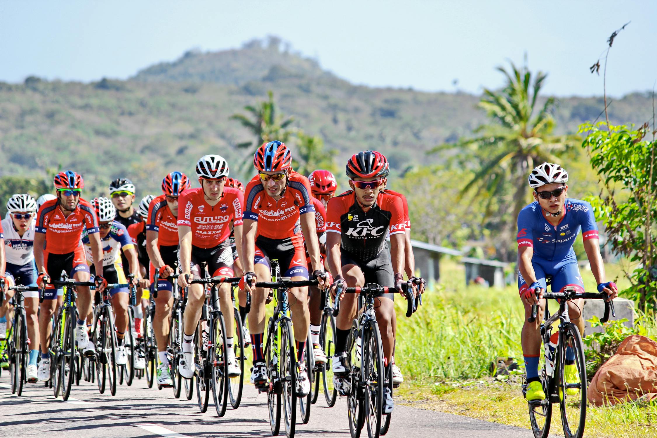 A group of cyclists on the road