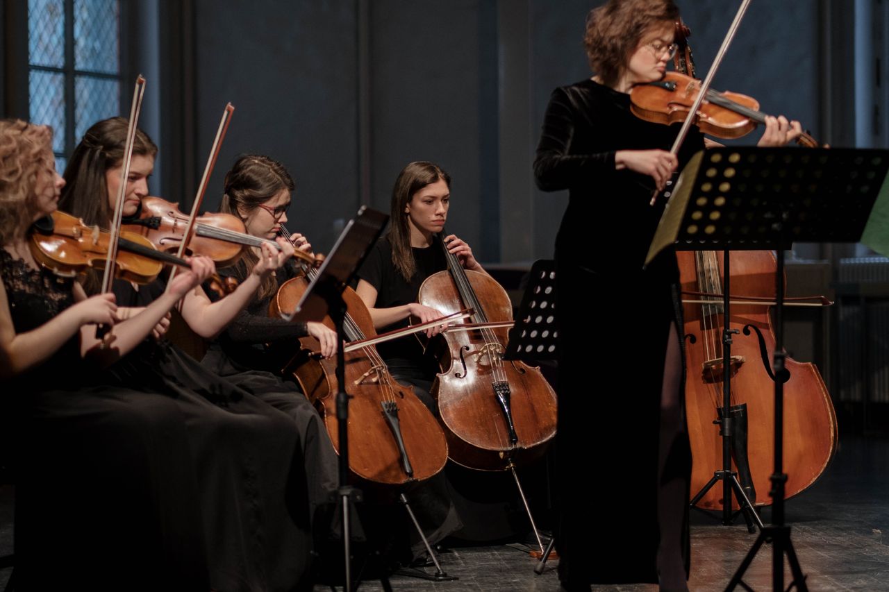 A youth string ensemble performing together
