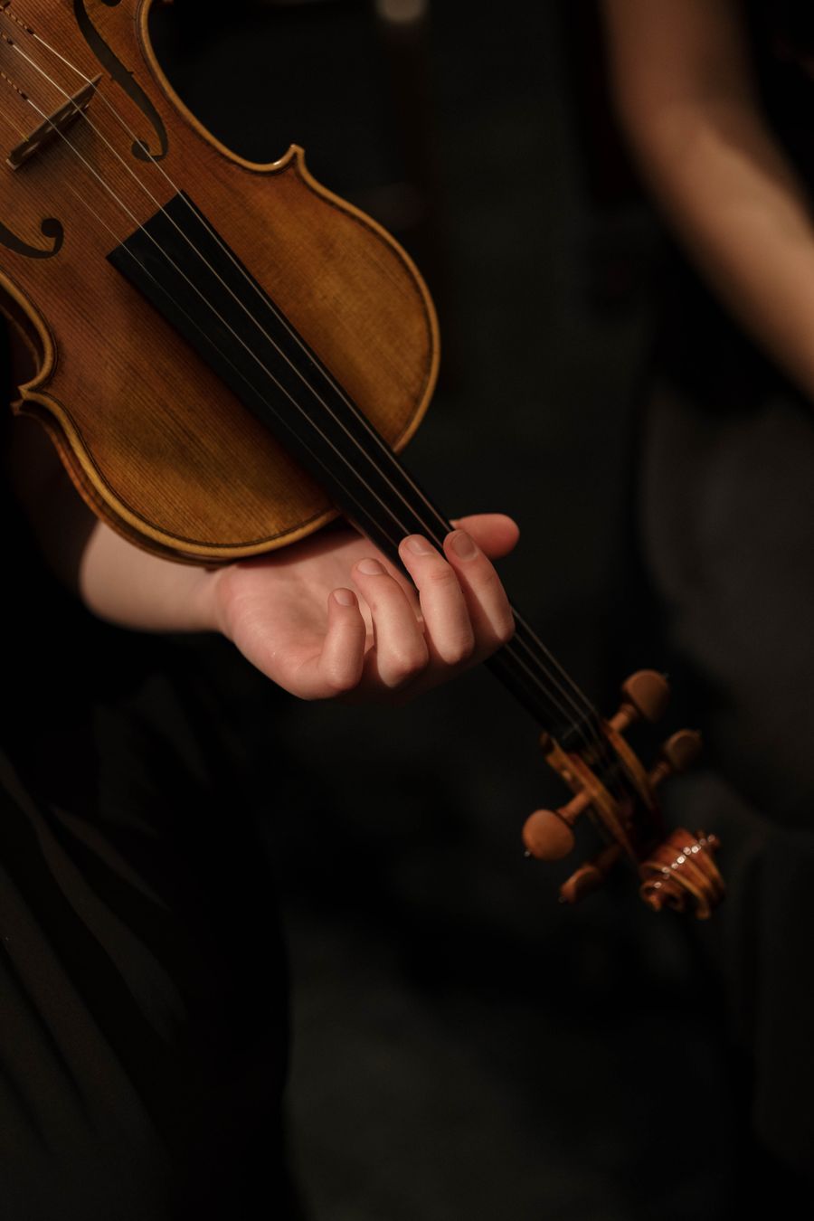 Close view of hands playing a violin