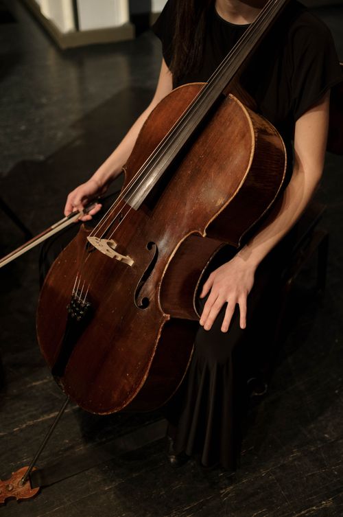 Free A professional musician plays the cello indoors during a classical music performance. Stock Photo