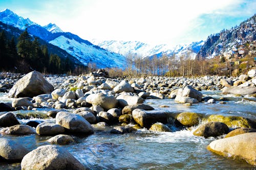 Foto stok gratis aliran air, Danau beku, gunung biru