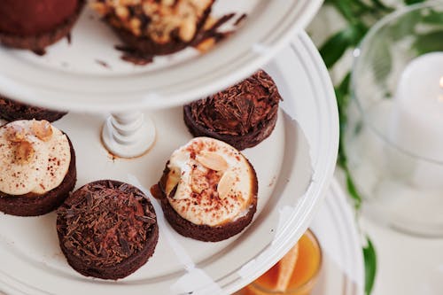 Brown Cupcakes on White Ceramic Plate