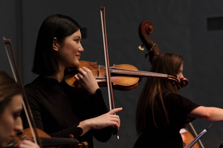 Woman Playing Violin In An Orchestra