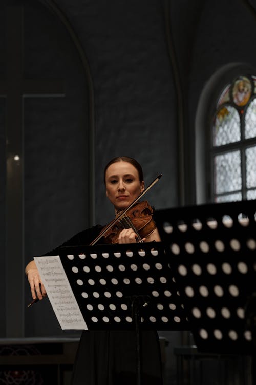 Woman in Black Dress Playing the Violin