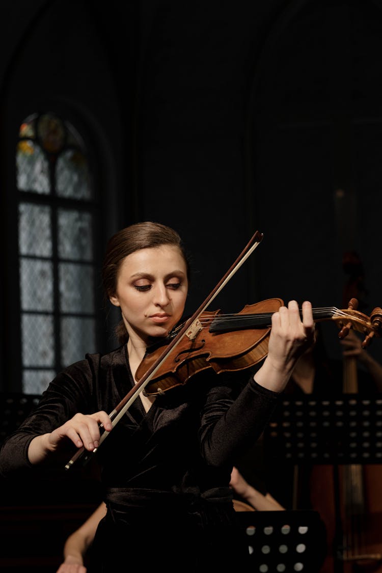 Woman In Black Dress Playing Violin