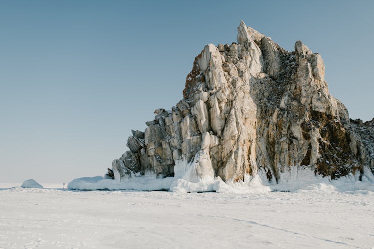 A Mountain Rock With Snow