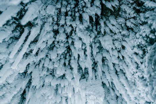 Detailed view of icicles forming in a cold winter environment, showcasing nature's frozen beauty.