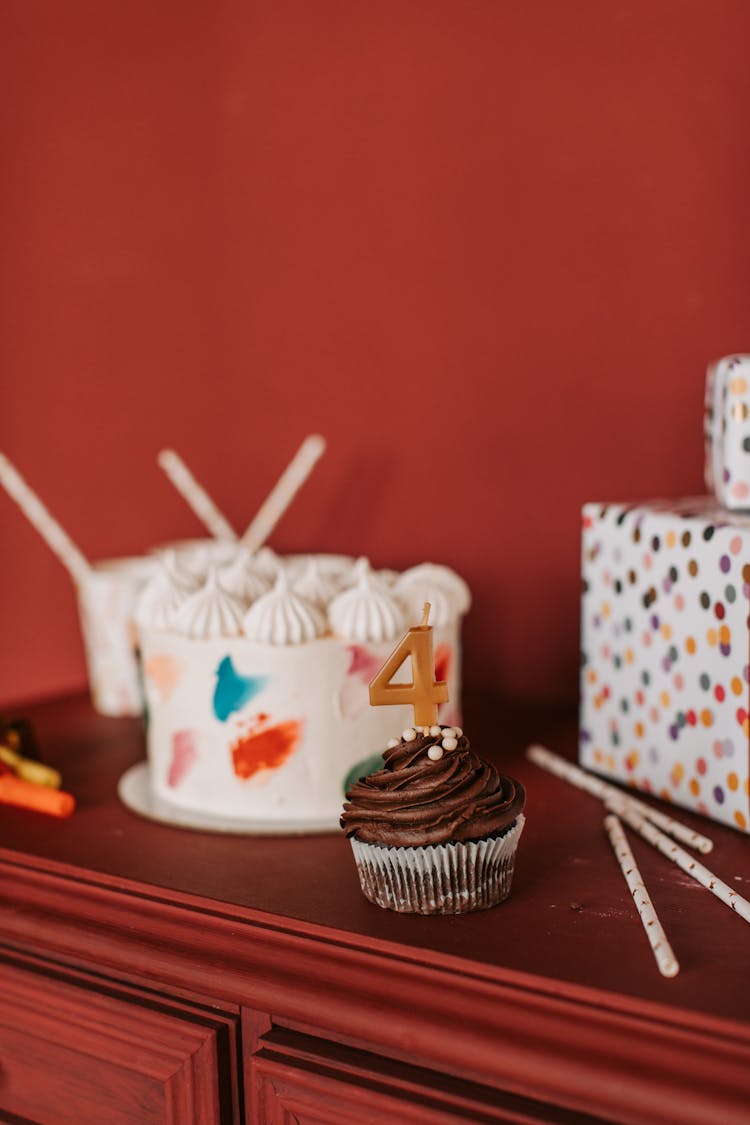 Birthday Candle On Chocolate Cupcake 