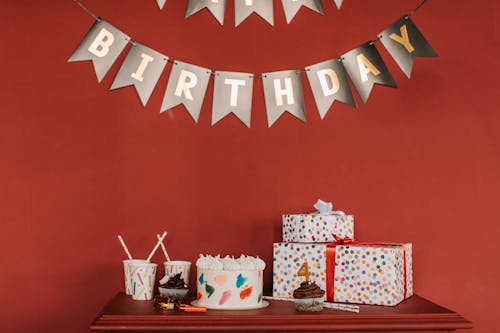 Happy Birthday Banner on Red Wall