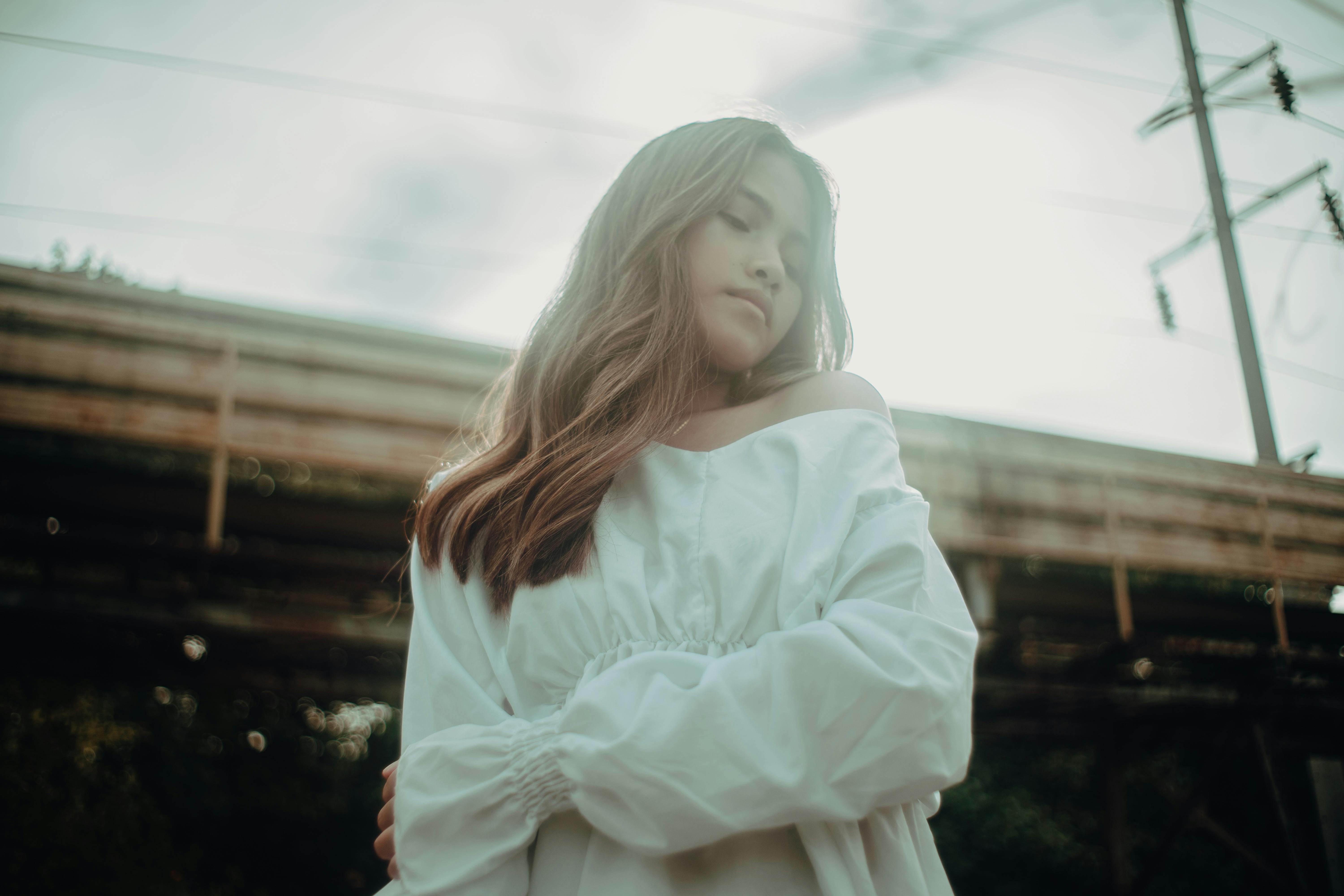 woman in white shirt