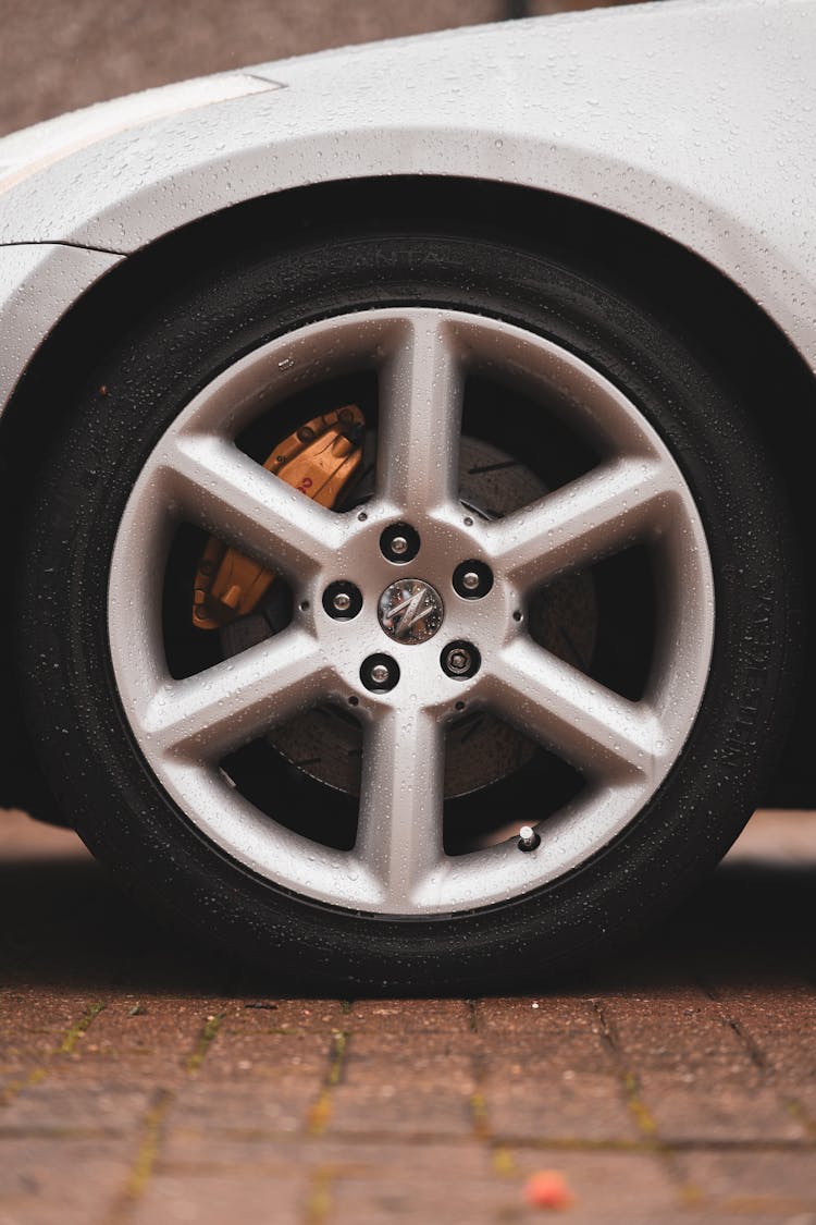 Front Wheel Tire Of A Nissan Sports Car