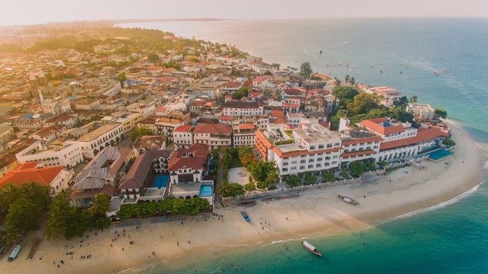 Aerial view of coastline near Zanzibar