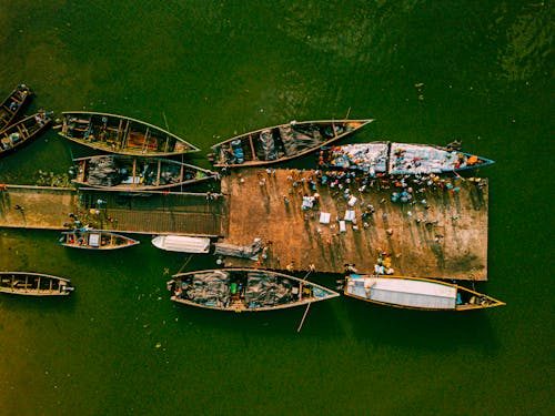 Aerial Photography of Fishing Boats on the Pier