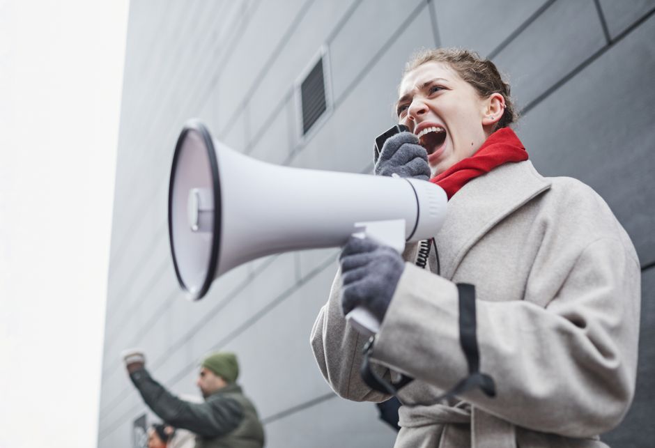woman screaming at authorities