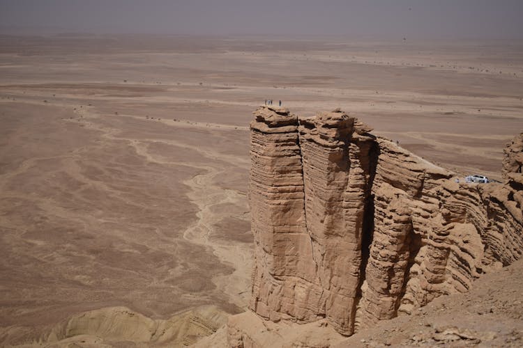 Adventurers On Top Of The Narrow Escarpment Of Tuwaiq Plateau 