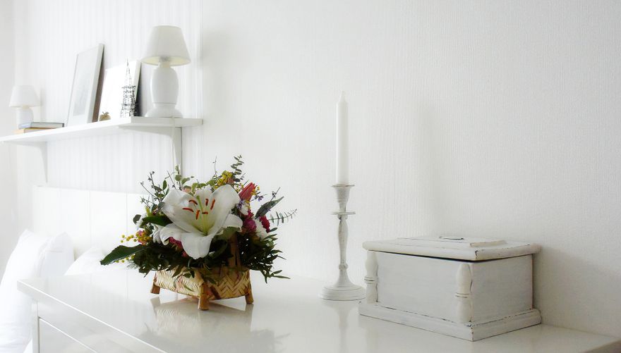 Salon avec mur coloré et décoration soignée