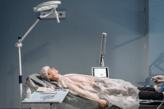 Patient in operating room with modern medical equipment during a procedure.