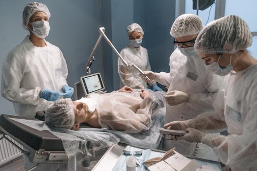 A surgical team works attentively on a patient in an operating room setting.