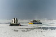 Modern hovercraft on frozen sea
