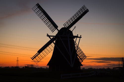 Бесплатное стоковое фото с ветряная мельница, восход, закат
