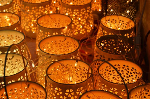 Round Brown Wooden Lanterns