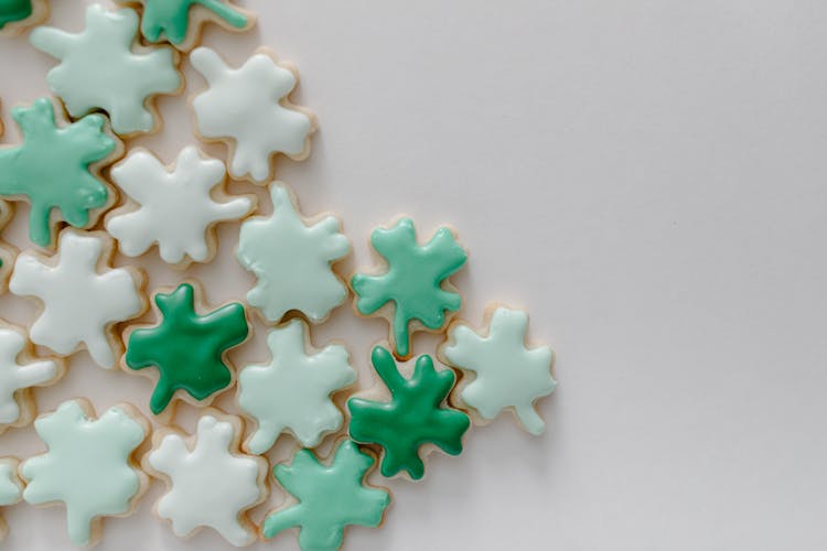 Cookies With Green And White Icing On Top