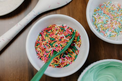 Colorful Sprinkles on White Bowls