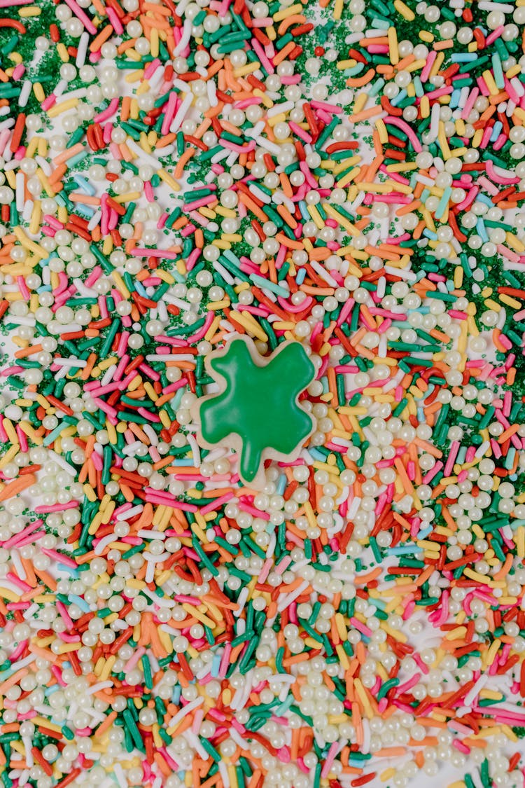 Green Star On Multi Colored Beads And Sprinkles