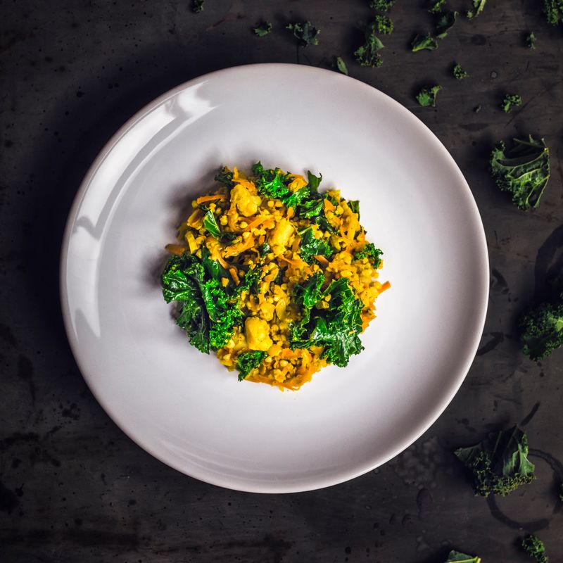 One-Pot Spanish White Bean and Kale Quinoa with Chorizo Oil