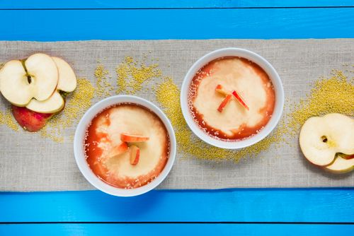 Free Top view of apple porridge with millet, perfect for breakfast inspiration. Stock Photo