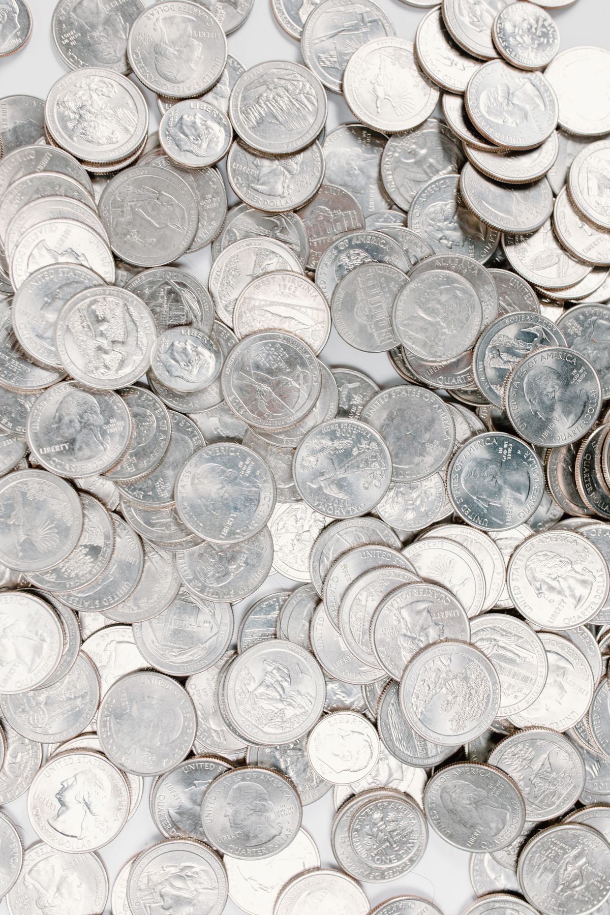 Close-up of silver coins
