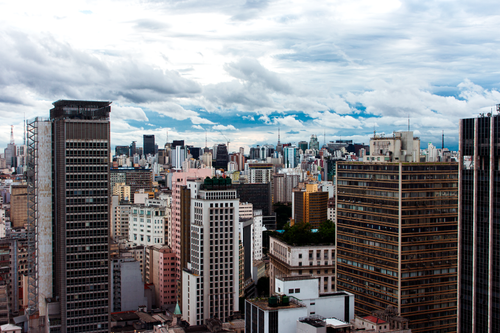 Free A striking view of São Paulo's skyline showcasing modern skyscrapers and urban landscape under a dramatic sky. Stock Photo