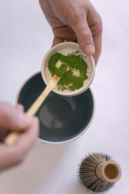 Free Ceremonial Grade Matcha on a Ceramic Cup  Stock Photo