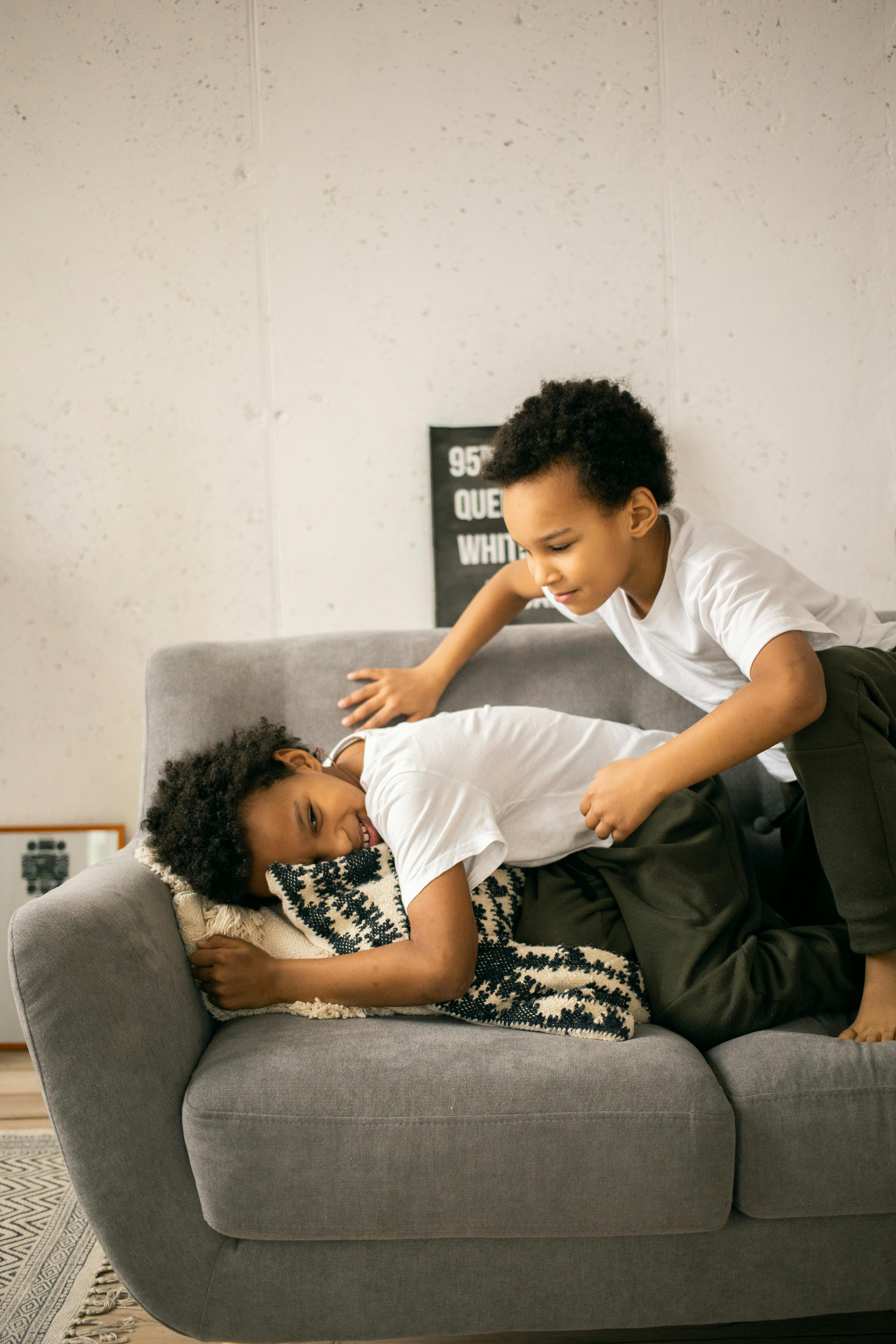 african american brothers having fun at home