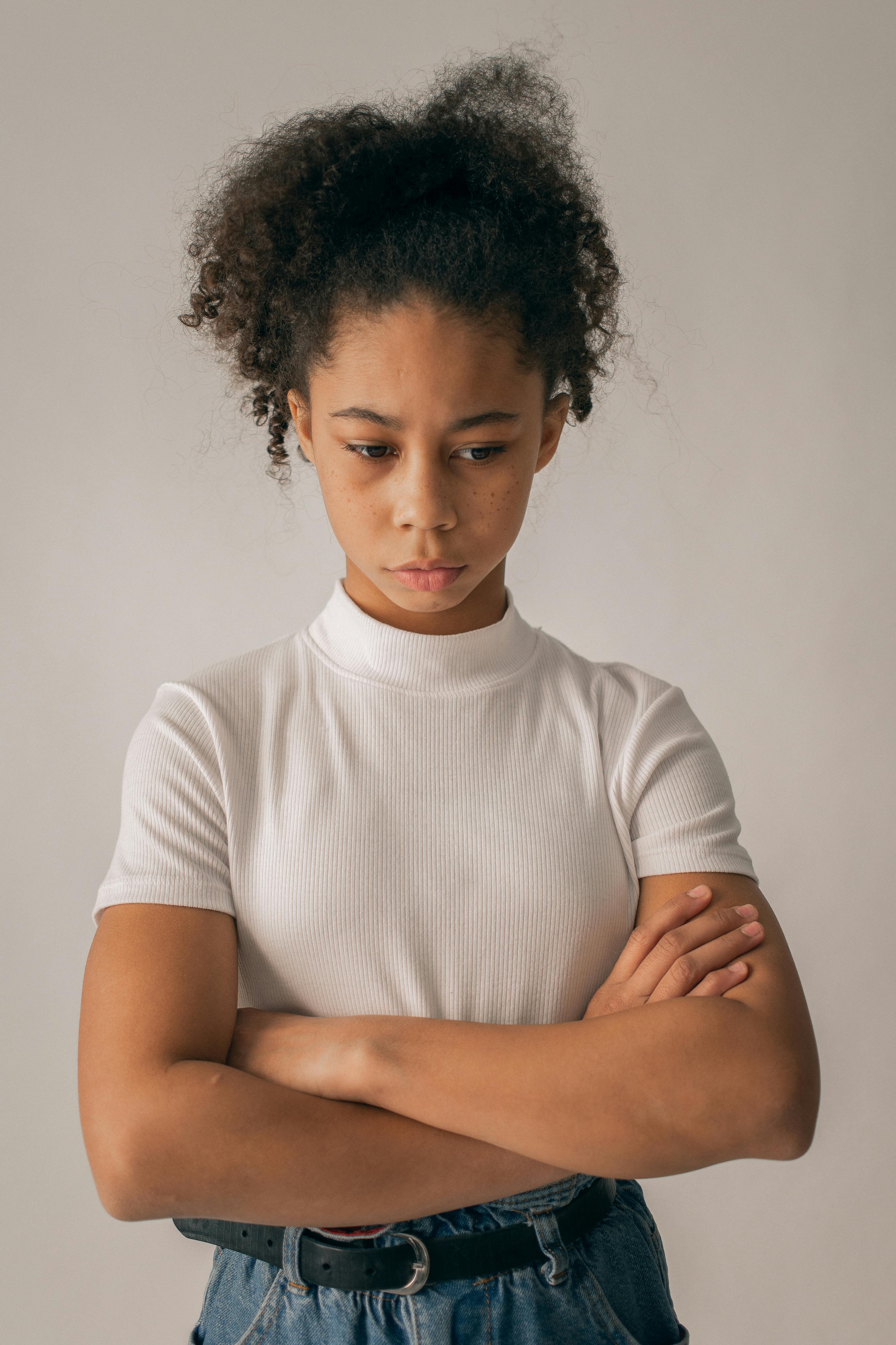 thoughtful black girl in studio