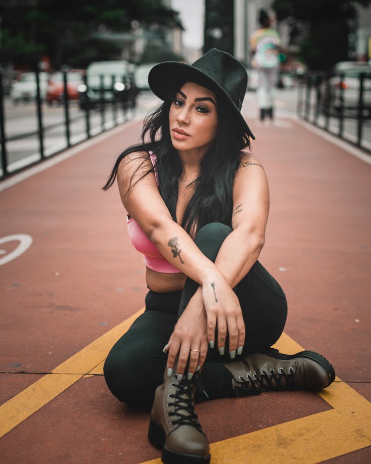 Woman Posing On Bicycle Path