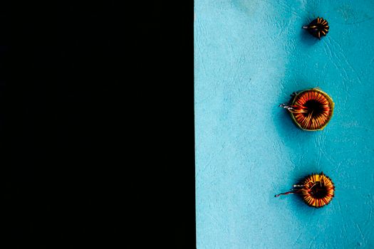 Set of inductors on blue surface