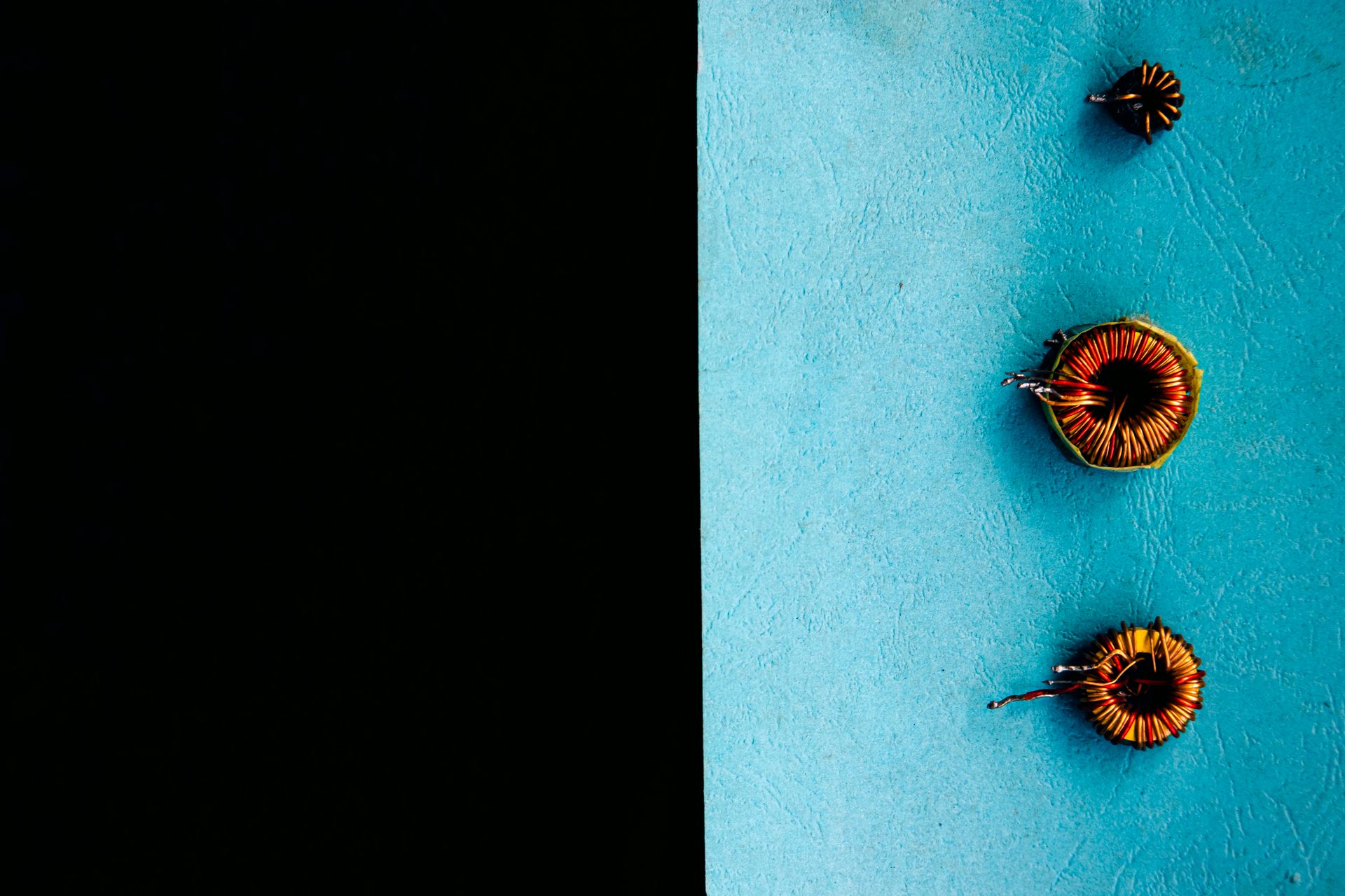 Set of inductors on blue surface