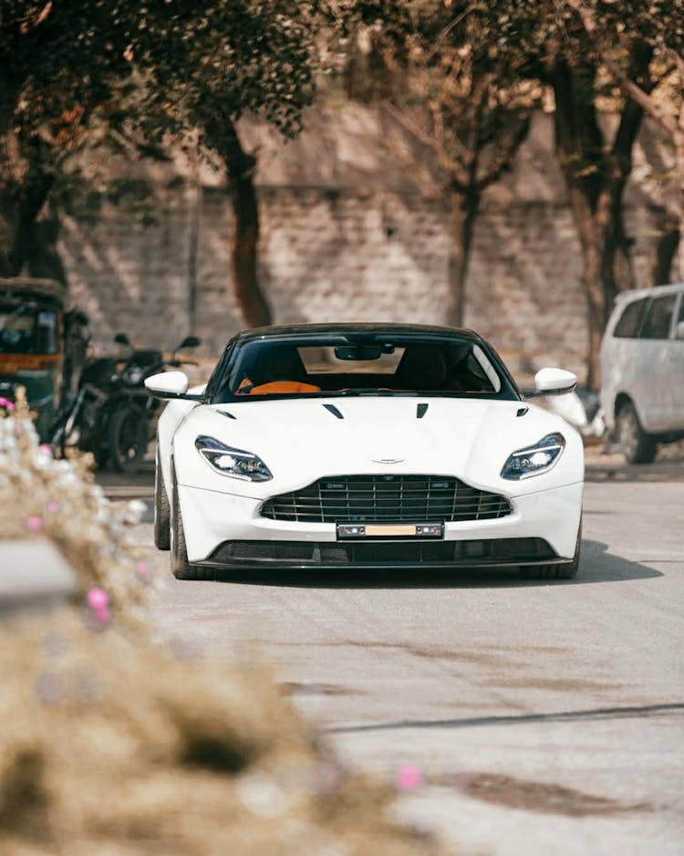 White Aston Martin  On Road