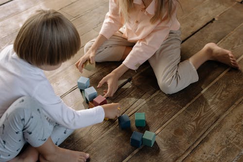 Kids Playing Wooden Blocks
