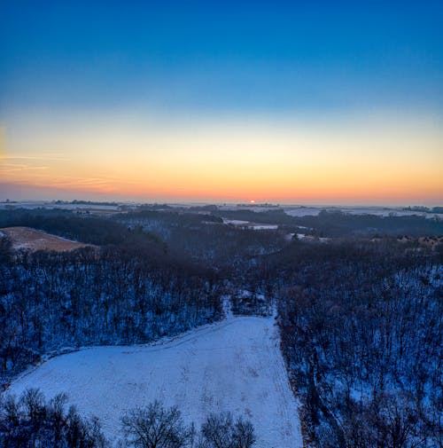 Aerial View of a Winter Landscape at Sunset 