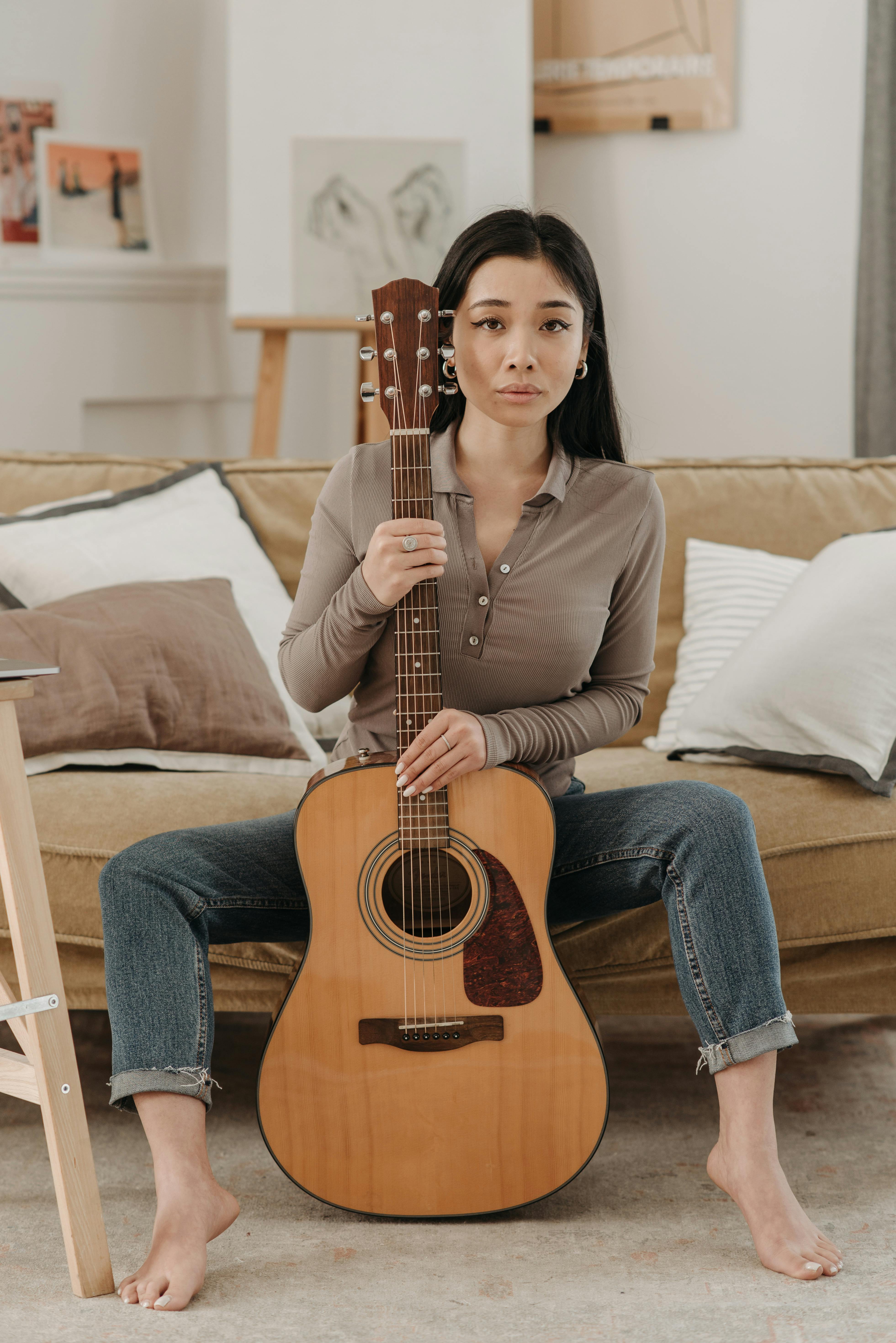 Grayscale Photo of a Naked Woman Holding an Acoustic Guitar · Free Stock  Photo