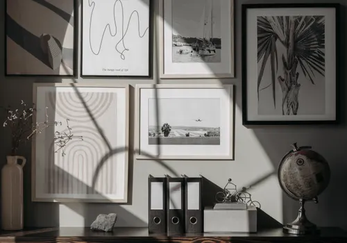 Wooden frames on office wall